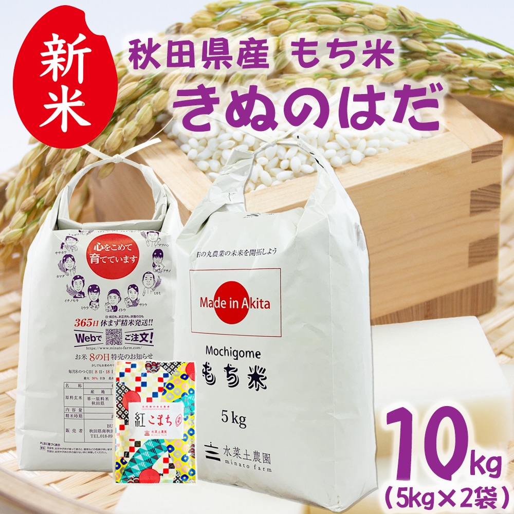 新米 秋田県産 もち米 きぬのはだ 精米 10kg（5kg×2袋）古代米お試し袋付き