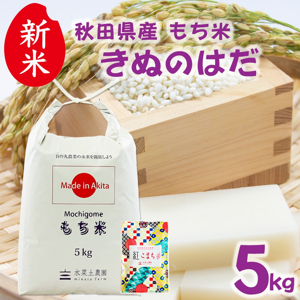 新米 秋田県産 もち米 きぬのはだ 精米 5kg 古代米お試し袋付き