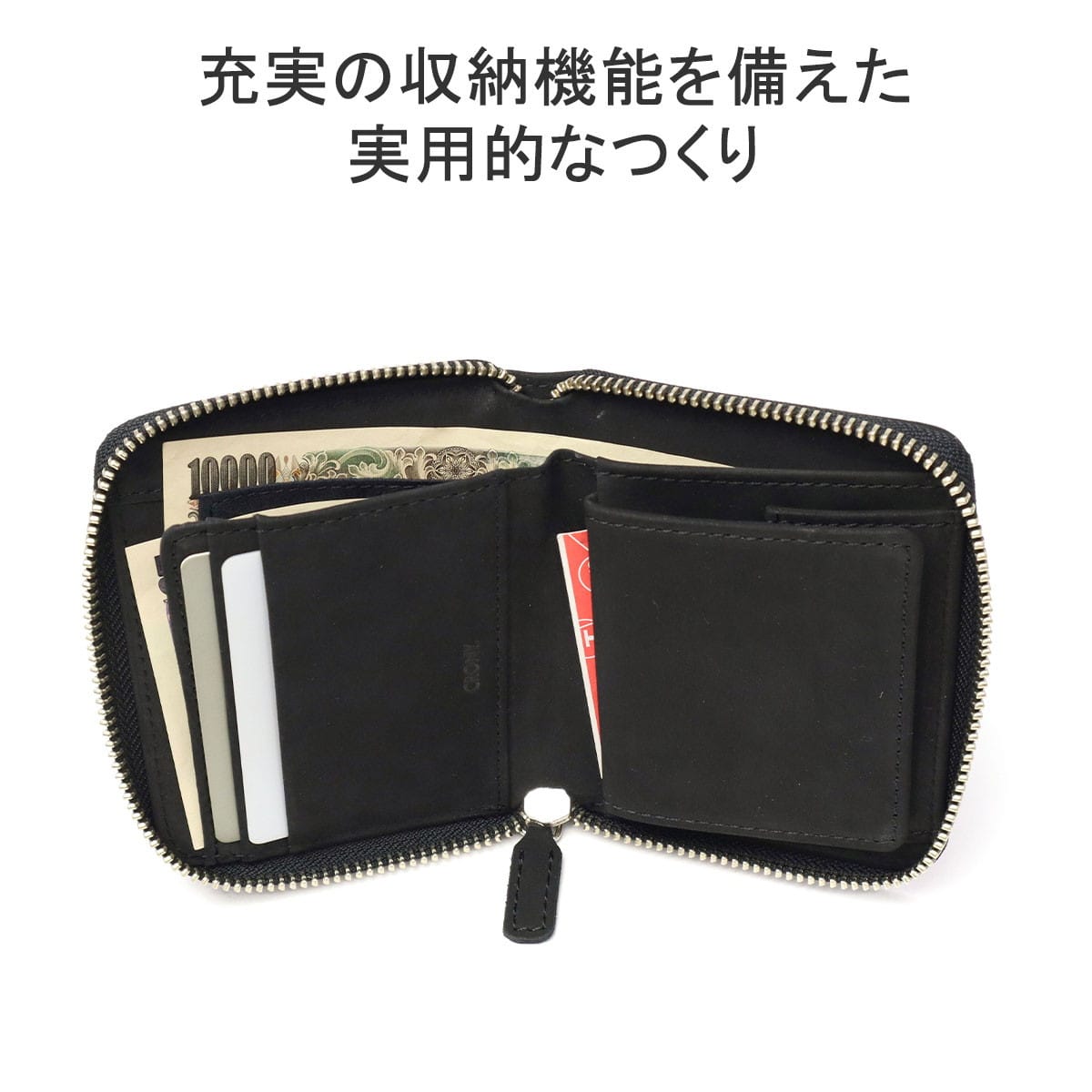クルニー 二つ折り財布 メンズ レディース box型小銭入れ ラウンド