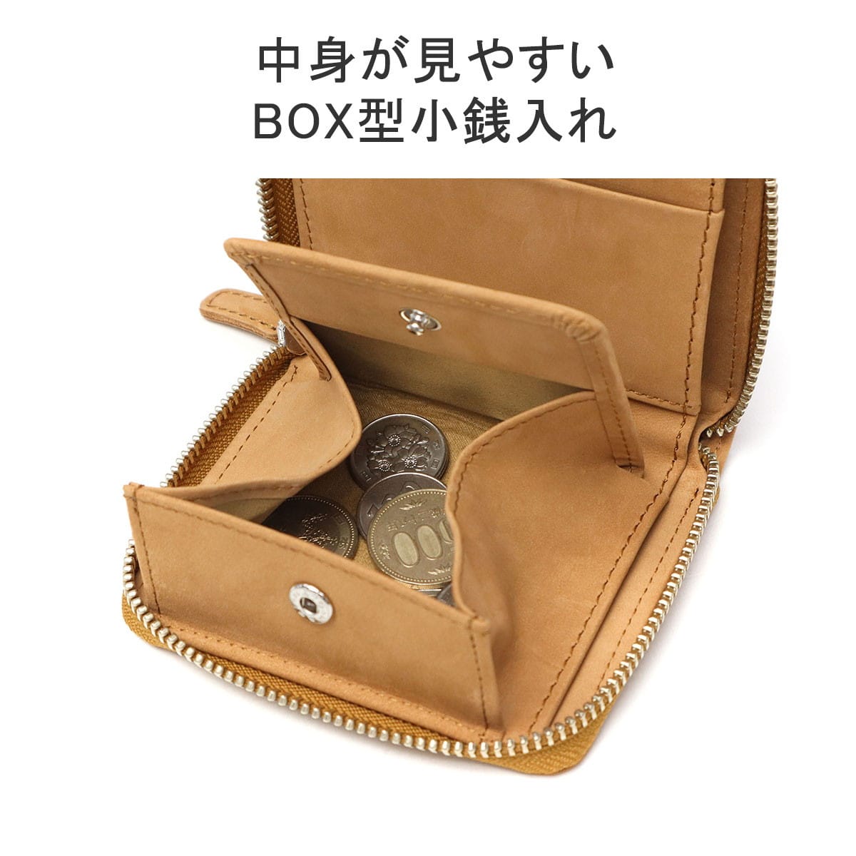 クルニー 二つ折り財布 メンズ レディース box型小銭入れ ラウンド
