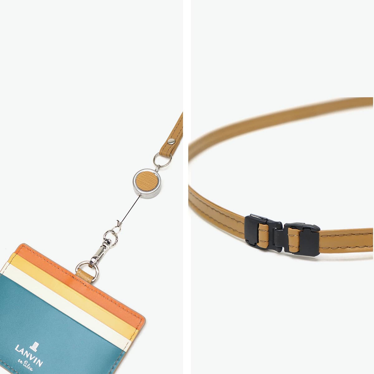 ランバン オン ブルー IDケース メンズ 本革 LANVIN en Bleu IDカードホルダー IDカードケース ブランド レザー 牛革 革 ネックストラップ リール付き おしゃれ 軽量 カード スタンパ 522606 キャメル