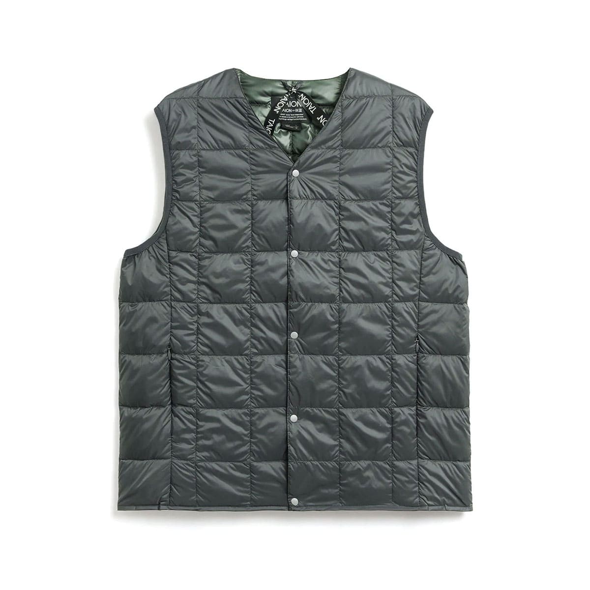 タイオン ダウンベスト メンズ レディース TAION インナーダウン Vネック ダウン ベスト 軽量 防寒 洗える ボタン アウター カジュアル BASIC LINE ベーシック Vネックボタン インナーダウンベスト TAION-001 CHARCOAL M