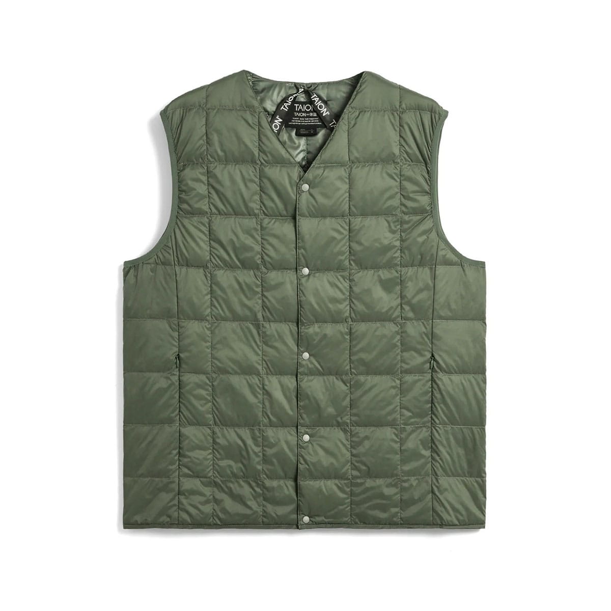 タイオン ダウンベスト メンズ レディース TAION インナーダウン Vネック ダウン ベスト 軽量 防寒 洗える ボタン アウター カジュアル BASIC LINE ベーシック Vネックボタン インナーダウンベスト TAION-001 D.SAGEGREEN M
