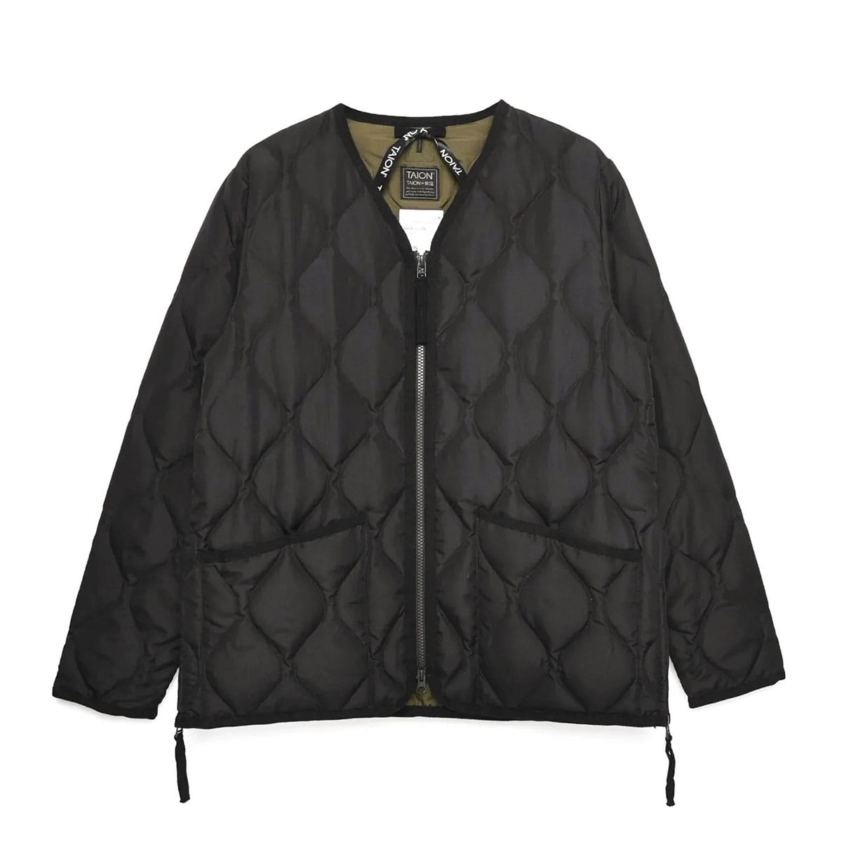 タイオン ダウンジャケット メンズ レディース 冬 TAION Vネック ダウン ブランド 暖かい 軽量 軽い 収納袋付き ファスナー アウター 洗濯 洗える MILITARY LINE ミリタリー Vネックジップ ダウンジャケット TAION-101ZML-1 BLACK M