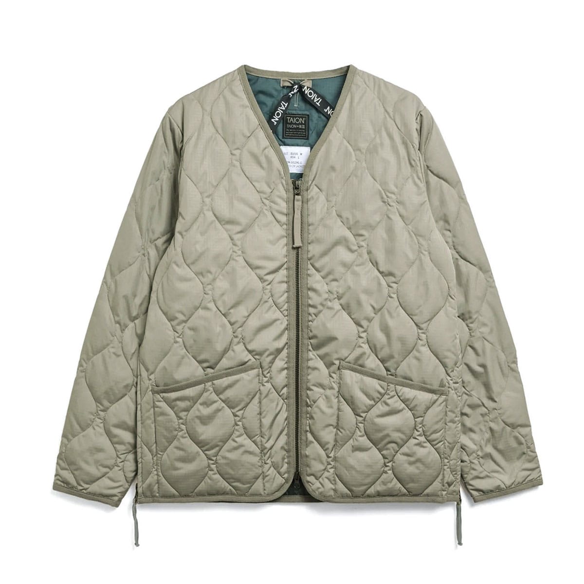 タイオン ダウンジャケット メンズ レディース 冬 TAION Vネック ダウン ブランド 暖かい 軽量 軽い 収納袋付き ファスナー アウター 洗濯 洗える MILITARY LINE ミリタリー Vネックジップ ダウンジャケット TAION-101ZML-1 D.SAGEGREEN M