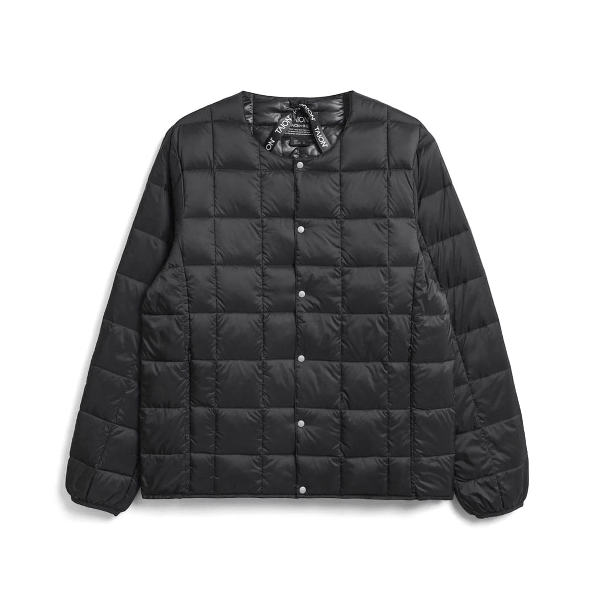 タイオン ダウンジャケット メンズ レディース 冬 TAION インナーダウン ダウン ブランド 暖かい 軽量 軽い 収納袋付き アウター 洗える BASIC LINE ベーシック クルーネックボタン インナーダウンジャケット TAION-104 BLACK M