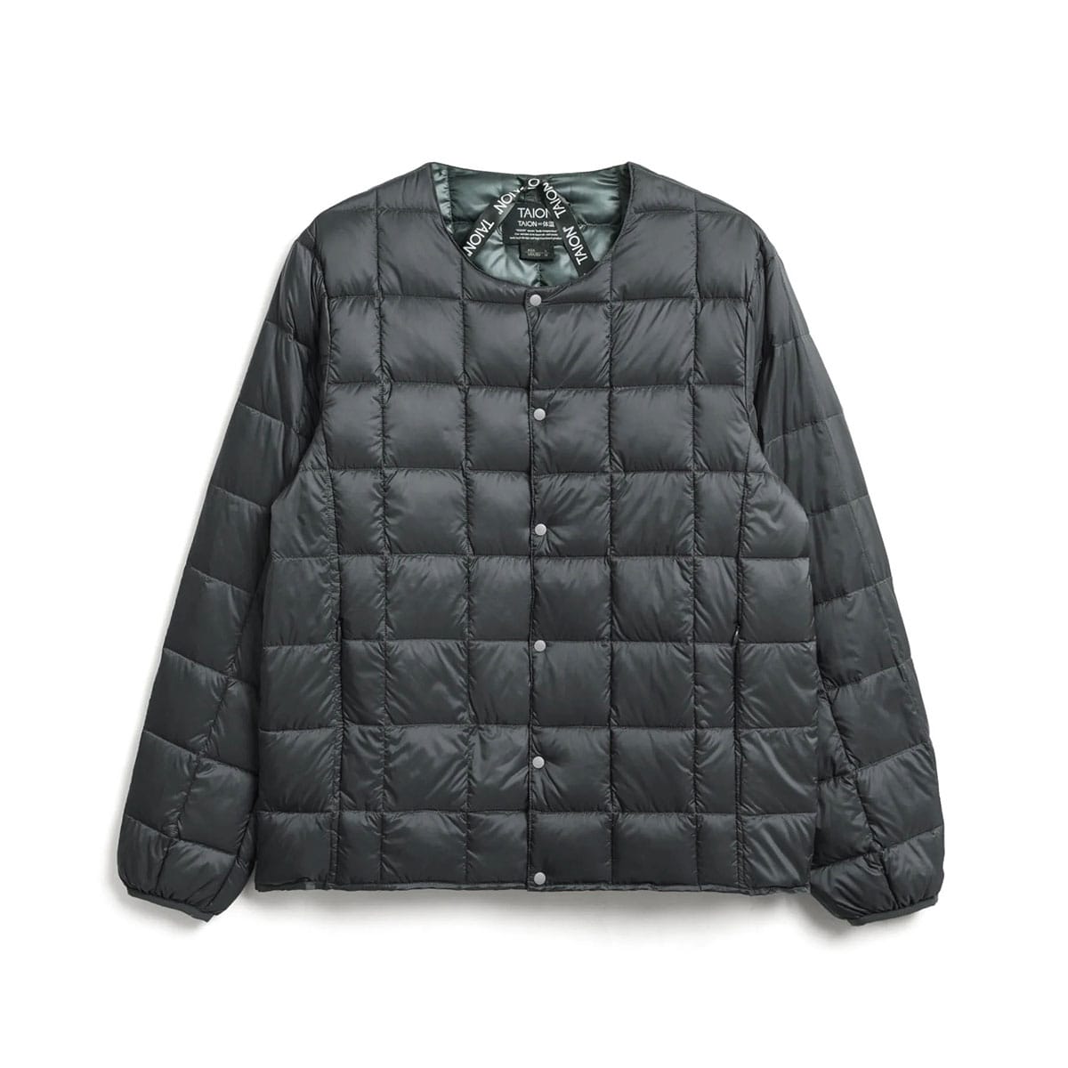 タイオン ダウンジャケット メンズ レディース 冬 TAION インナーダウン ダウン ブランド 暖かい 軽量 軽い 収納袋付き アウター 洗える BASIC LINE ベーシック クルーネックボタン インナーダウンジャケット TAION-104 CHARCOAL M