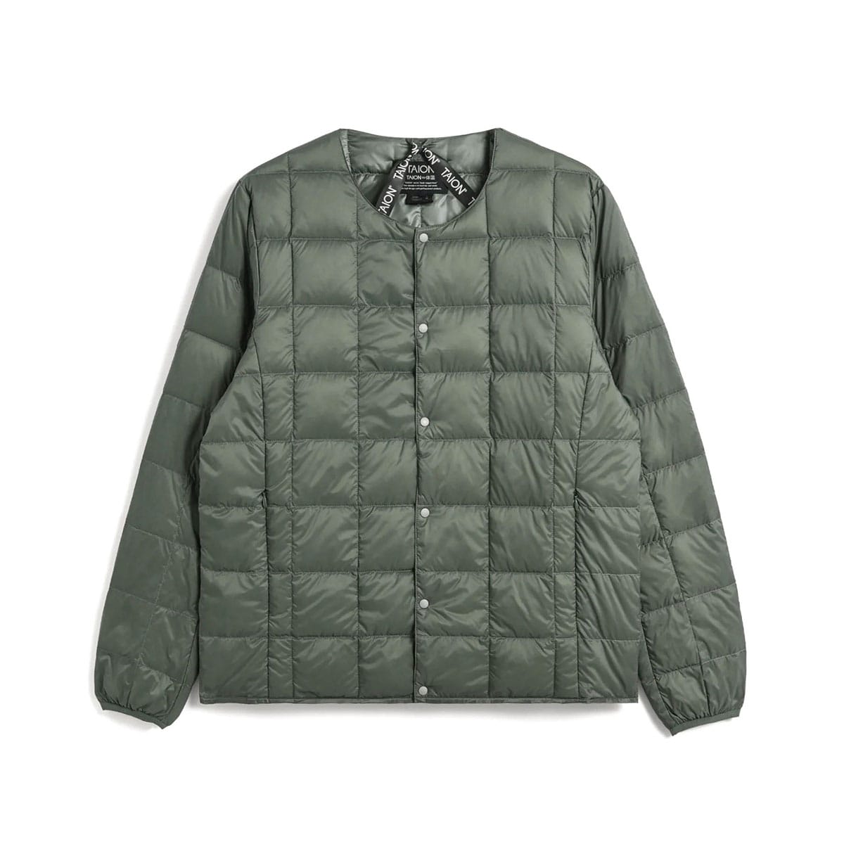 タイオン ダウンジャケット メンズ レディース 冬 TAION インナーダウン ダウン ブランド 暖かい 軽量 軽い 収納袋付き アウター 洗える BASIC LINE ベーシック クルーネックボタン インナーダウンジャケット TAION-104 D.SAGEGREEN M