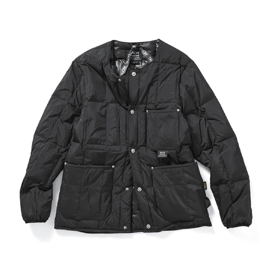 タイオン ダウンジャケット メンズ レディース 冬 TAION 暖かい 軽量 ブランド ダウン インナーダウン ナイロン 保温 防寒 丈夫 洗濯 洗える 軽い ボタン WORK LINE ワーク クルーネック ダウンジャケット TAION-104BWK BLACK-B M