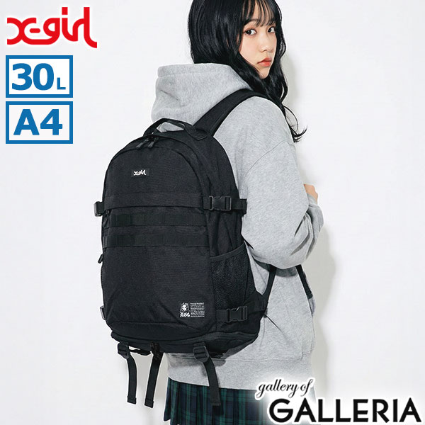 X-girl エックスガール リュック 軽量 通勤 ポケット 多い 防汚 A4 30L FACE LABEL ADVENTURE BACKPACK 105261053009
