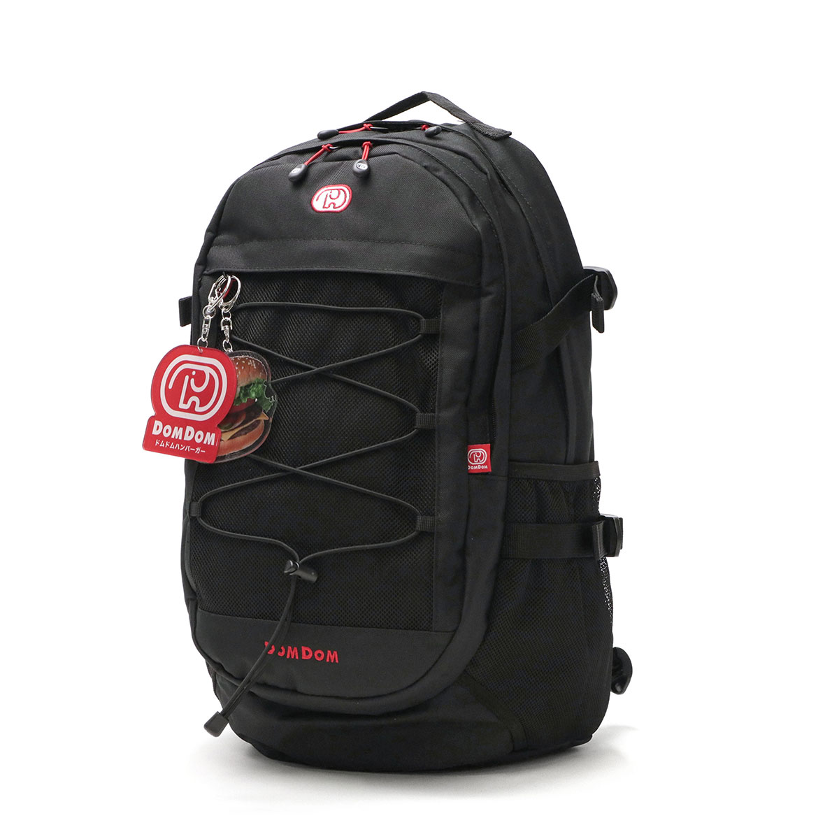 ドムドム リュック DOMDOM ドムドムハンバーガー リュックサック バックパック デイパック バッグ 通学 通学リュック B4 A4 30L 大きめ 大容量 軽量 撥水 どむぞうくん バンジーコード 女子 男子 黒 レディース メンズ DM001