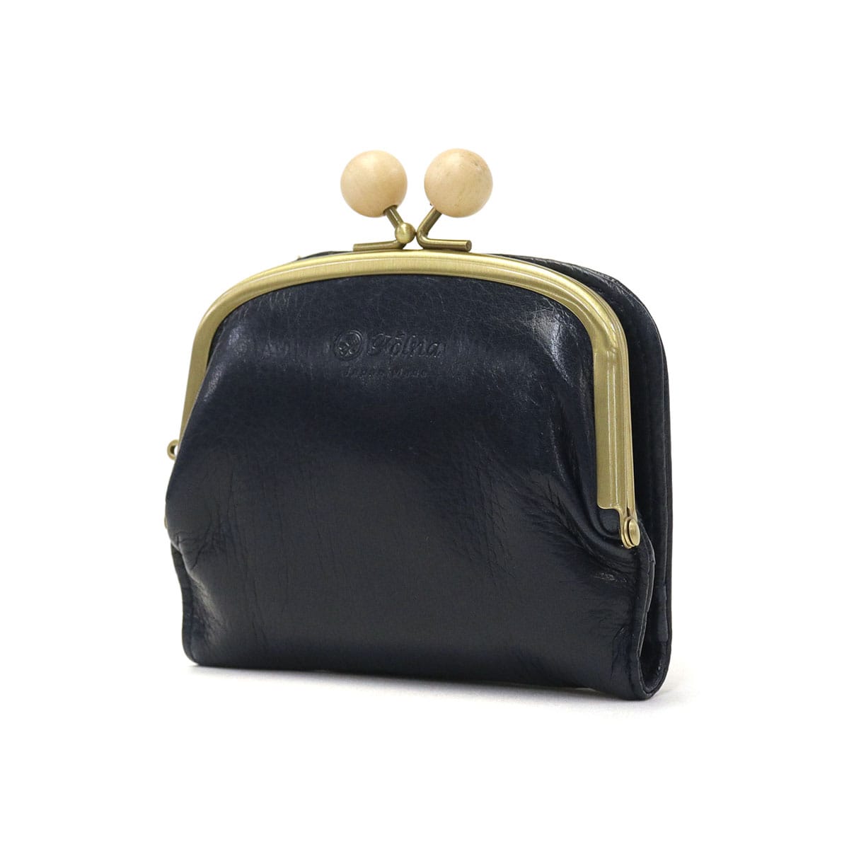 フォルナ 二つ折り財布 Folna ウッドボールがま口 革 本革 牛革 レザー 小さめ コンパクト 軽量 二つ折り 財布 折財布 がま口 小銭入れ グリーン 使いやすい 日本製 レディース 2993759