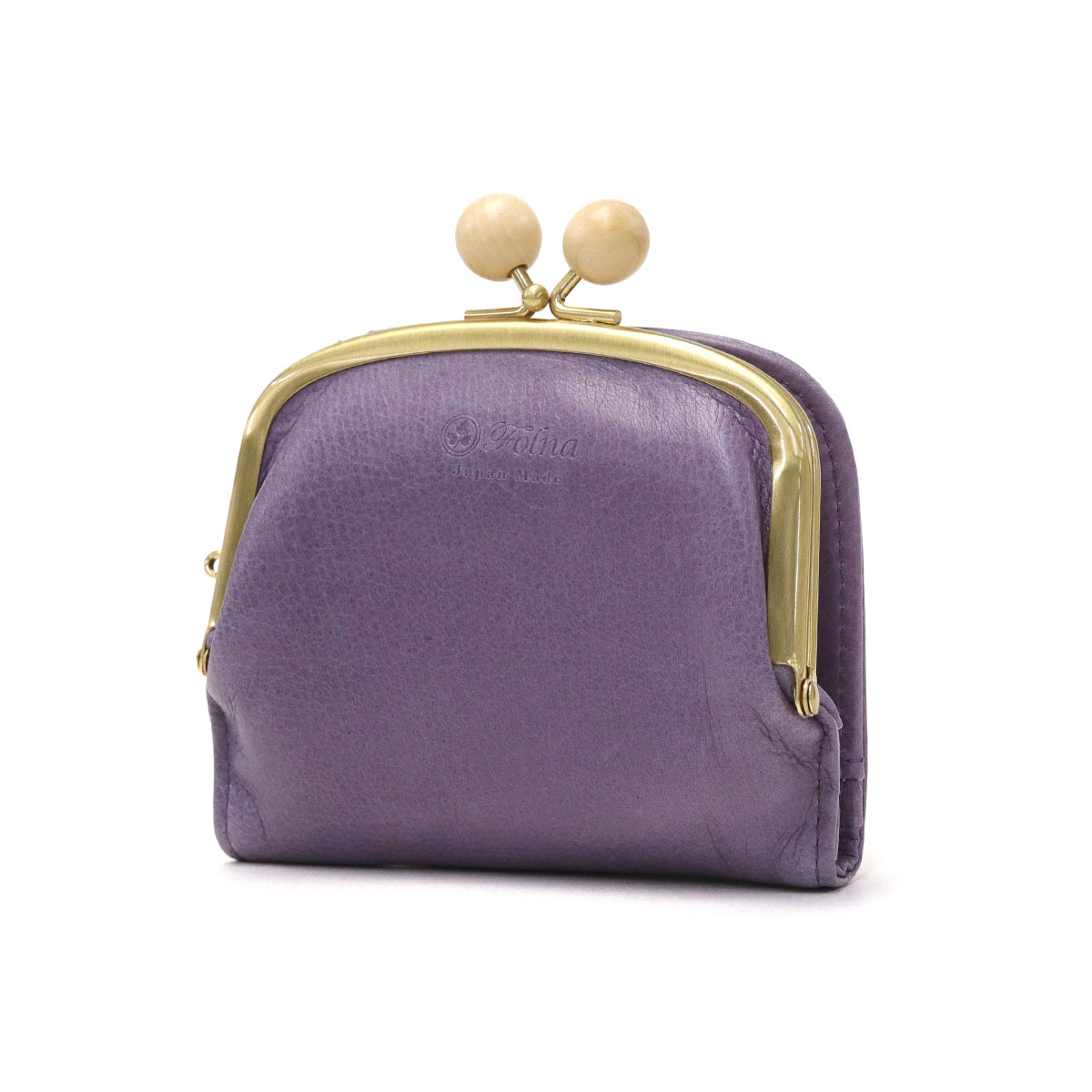 フォルナ 二つ折り財布 Folna ウッドボールがま口 革 本革 牛革 レザー 小さめ コンパクト 軽量 二つ折り 財布 折財布 がま口 小銭入れ グリーン 使いやすい 日本製 レディース 2993759