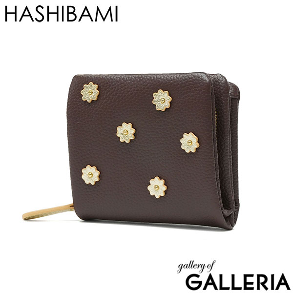 HASHIBAMI ハシバミ 二つ折り財布 ミニ財布 小さめ レザー 軽い 折り財布 小銭入れ付き スモールフラワー ハーフウォレット Ha-2407-502