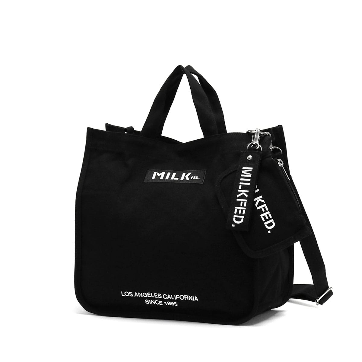 ミルクフェド ショルダーバッグ MILKFED. EMBROIDERED BAR SHOULDER BAG W/STRAP バッグ トートバッグ 2WAY 斜めがけ B5 中学生 高校生 女子 レディース 103213053010