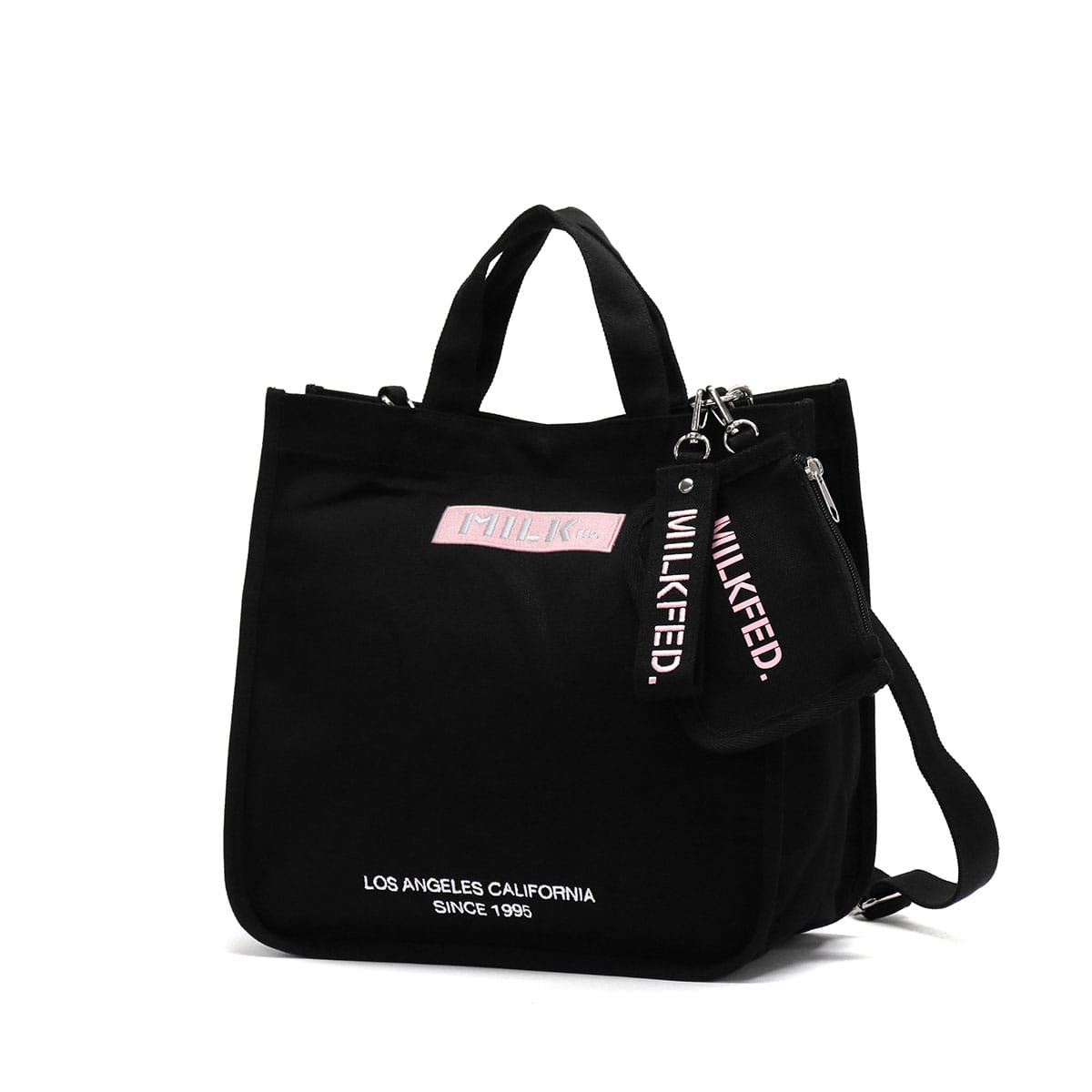 ミルクフェド ショルダーバッグ MILKFED. EMBROIDERED BAR SHOULDER BAG W/STRAP バッグ トートバッグ 2WAY 斜めがけ B5 中学生 高校生 女子 レディース 103213053010