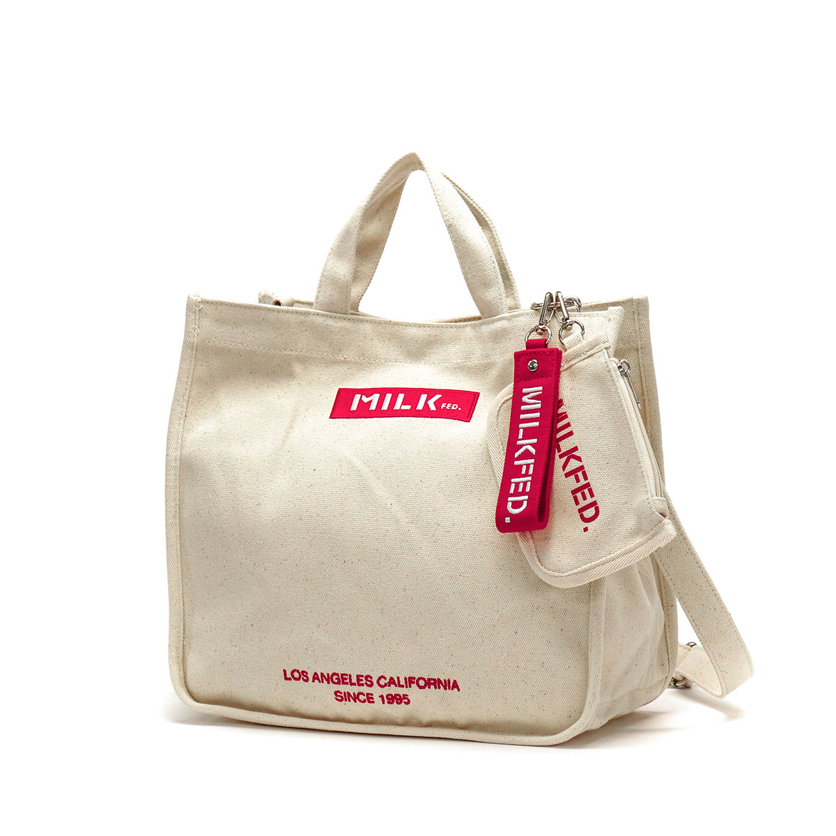 ミルクフェド ショルダーバッグ MILKFED. EMBROIDERED BAR SHOULDER BAG W/STRAP バッグ トートバッグ 2WAY 斜めがけ B5 中学生 高校生 女子 レディース 103213053010