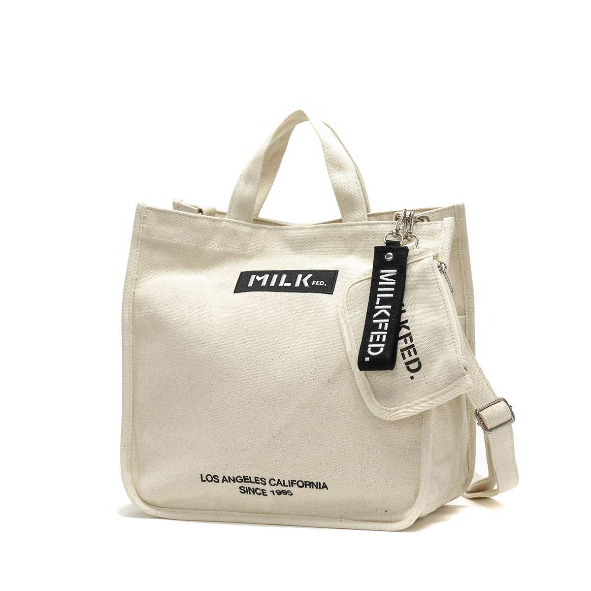 ミルクフェド ショルダーバッグ MILKFED. EMBROIDERED BAR SHOULDER BAG W/STRAP バッグ トートバッグ 2WAY 斜めがけ B5 中学生 高校生 女子 レディース 103213053010