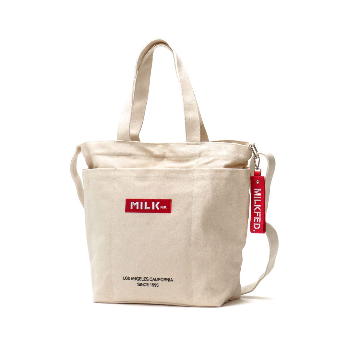 ミルクフェド 2WAYトート MILKFED. トートバッグ BAR AND UNDER LOGO BIG CANVAS BAG トート 2WAY ショルダーバッグ 斜めがけ B4 A4 大きめ 軽量 通学 通勤 高校生 女子 レディース 103201053013