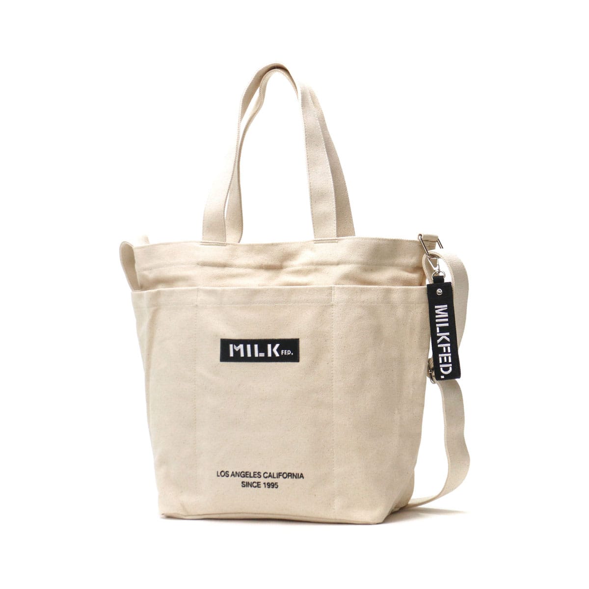 ミルクフェド 2WAYトート MILKFED. トートバッグ BAR AND UNDER LOGO BIG CANVAS BAG トート 2WAY ショルダーバッグ 斜めがけ B4 A4 大きめ 軽量 通学 通勤 高校生 女子 レディース 103201053013