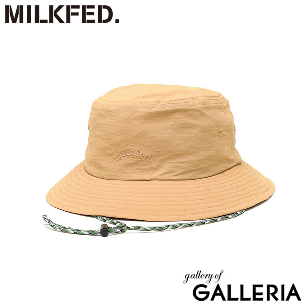 ミルクフェド ハット レディース MILKFED. UV UVカット 帽子 夏 バケットハット 紐付き 吸水速乾 撥水 消臭 抗菌 遮光 遮熱 紫外線対策 日除け ロゴ 刺繍 シンプル ARCH COOPER LOGO BUCKET HAT 103252051004