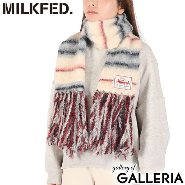 ミルクフェド マフラー レディース MILKFED. ブランド 大判 大きめ ボーダー ストライプ フリンジ カジュアル かわいい おしゃれ ふわふわ 防寒 起毛 軽い 女性 STRIPED FRINGE STOLE 103254054002