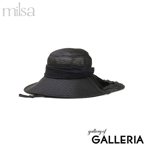 ミルサ 帽子 レディース milsa UVカット 大きい つば広 洗える 涼しい 軽量 軽い あご紐 あご紐付き メッシュ生地 リボン おしゃれ かわいい 通気性 カジュアル 洗濯機で洗える 風飛ば～ぬ ギャザーハット 252-061216