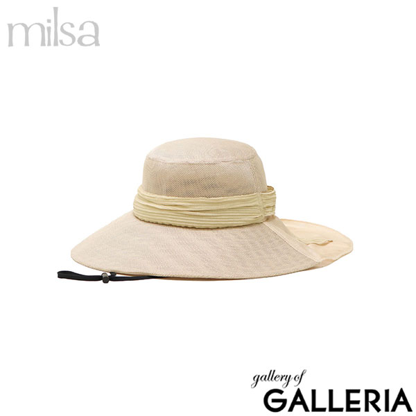 ミルサ 帽子 レディース milsa UVカット 大きい つば広 洗える 涼しい 軽量 軽い あご紐 あご紐付き メッシュ生地 リボン おしゃれ かわいい 通気性 カジュアル 洗濯機で洗える 風飛ば～ぬ ギャザーハット 252-061216