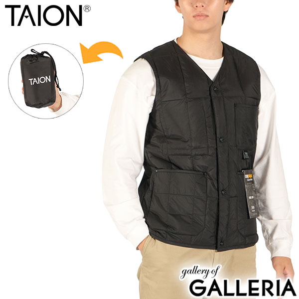 タイオン ダウンベスト メンズ レディース TAION Vネック ダウン ベスト 軽量 防寒 洗える ボタン アウター カジュアル ブランド おしゃれ WORK LINE ワーク Vネックボタン ダウンベスト TAION-001BWK
