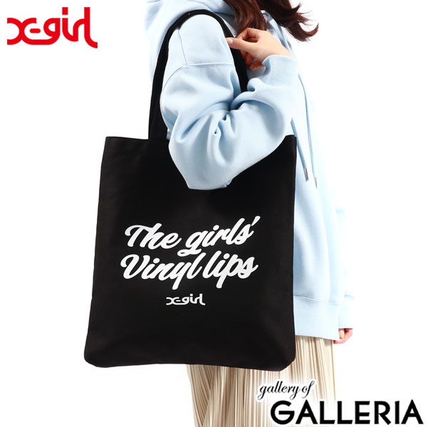 エックスガール トートバッグ X-girl VINYL LIP FACE CANVAS TOTE BAG トート 持ち手 肩掛け 縦型 帆布 紐 長め バッグ A4 B4 大きめ 軽量 綿 コットン プリント キャンバス レディース 105232053005