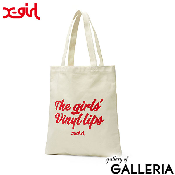 エックスガール トートバッグ X-girl VINYL LIP FACE CANVAS TOTE BAG トート 持ち手 肩掛け 縦型 帆布 紐 長め バッグ A4 B4 大きめ 軽量 綿 コットン プリント キャンバス レディース 105232053005