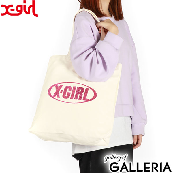 X-girl トートバッグ レディース 大きめ A4 B4 キャンバス エックスガール バッグ 軽量 縦型 大容量 おしゃれ かわいい コットン グリッター 通学バッグ 女子 高校 GLITTER OVAL LOGO CANVAS TOTE BAG 105242053001