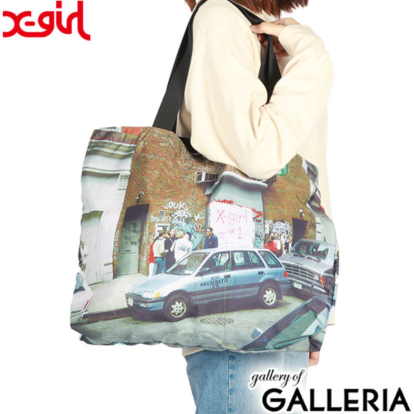 エックスガール トートバッグ レディース 大きめ A4 B4 A3 X-girl バッグ 軽量 軽い ブランド 大学生 高校生 学生 通学 横 横型 持ち手 長め 肩掛け 大容量 ビッグ 柄 ポリエステル BIG TOTE BAG 105242053007