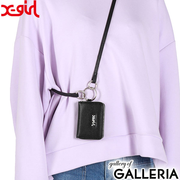 エックスガール 財布 レディース コンパクト X-girl コインケース 小銭入れ カードケース ブランド おしゃれ かわいい ショルダー 小さい 小さめ 首掛け ミニ財布 女子 通勤 通学 旅行 BASIC COIN ＆ CARD CASE 105243054014