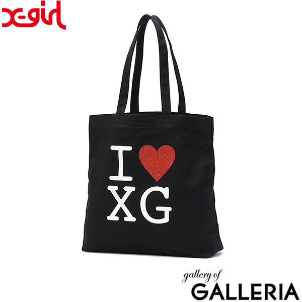 X-girl トートバッグ レディース 大きめ キャンバス エックスガール バッグ 軽量 ブランド A4 B4 かわいい おしゃれ 大容量 通学 通勤 旅行 ロゴ 黒 綿 コットン プリント 肩掛け I LOVE XG LOGO CANVAS TOTE BAG 105243053002