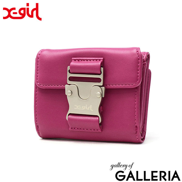 エックスガール 財布 レディース コンパクト X-girl 三つ折り財布 ブランド かわいい 軽い 軽量 ミニ財布 ミニウォレット 合皮 ミニ 小さい 小さめ 折り財布 高校生 中学生 女子 MOTIF BUCKLE MINI WALLET 105243054008