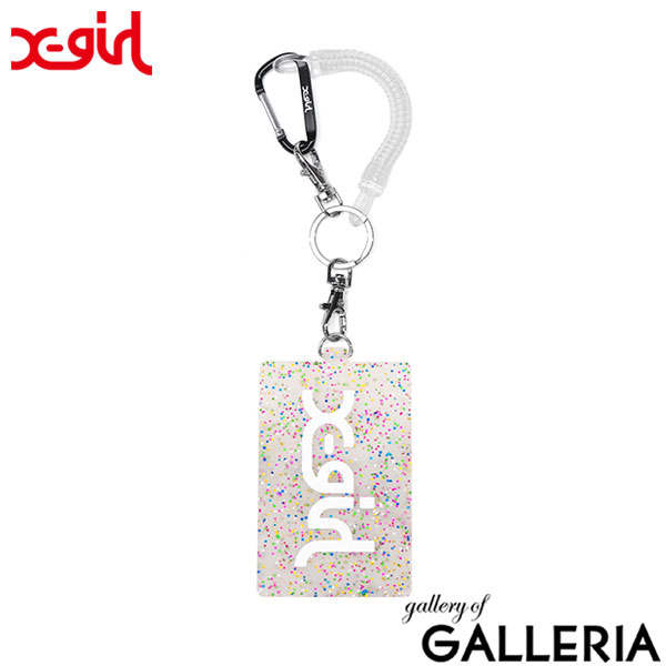 【メール便】 エックスガール パスケース リール付き ブランド 落ちない 定期入れ ICカード X-girl 可愛い レディース 通学 女子 コード付き 伸びる シリコン カラビナ MILLS LOGO RUBBER PASS CASE 105225054007