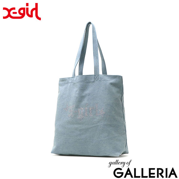 エックスガール トートバッグ レディース A4 B4 大きめ X-girl バッグ 軽量 軽い 布 ブランド 縦 縦型 通学 デニム デニム生地 ラインストーン トート おしゃれ RHINESTONE STARDUST LOGO TOTE BAG 105252053001