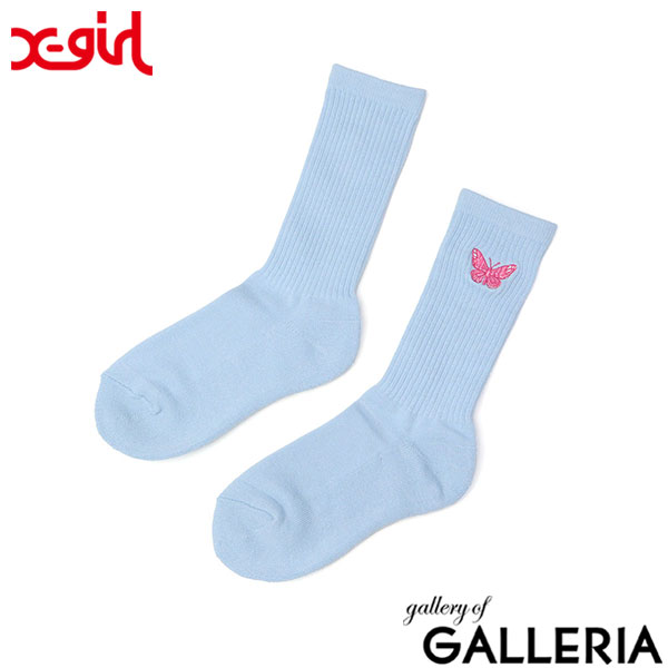 【メール便】 エックスガール 靴下 レディース X-girl ソックス おしゃれ かわいい ブランド ストリート ミドル丈 リブソックス 女子 高校生 スクール 黒 EMBROIDERED BUTTERFLY RIB SOCKS 105252054003