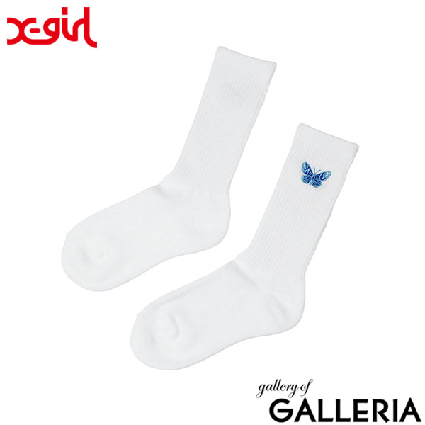 【メール便】 エックスガール 靴下 レディース X-girl ソックス おしゃれ かわいい ブランド ストリート ミドル丈 リブソックス 女子 高校生 スクール 黒 EMBROIDERED BUTTERFLY RIB SOCKS 105252054003
