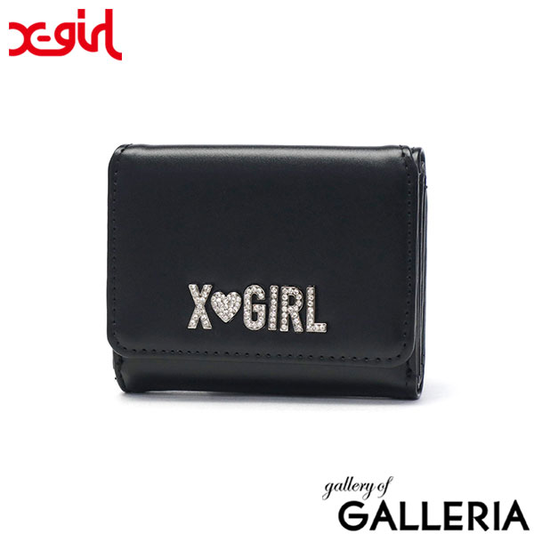 エックスガール 財布 レディース コンパクト X-girl 小さめ ブランド 三つ折り ミニ ミニ財布 かわいい おしゃれ カジュアル 小銭入れ ロゴ 合皮 高校生 中学生 女子 RHINESTONE LABEL MINI WALLET 105252054013