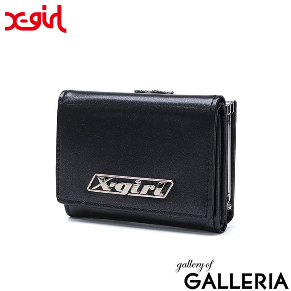 エックスガール 三つ折り財布 財布 レディース 女子高生 がま口 X-girl コンパクト 三つ折り ブランド 黒 LOGO PLATE MINI WALLET 105252054008