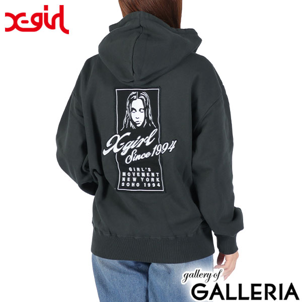 エックスガール パーカー レディース ジップ薄手 X-girl 秋 冬 大きめ おしゃれ ブランド ジップアップ スウェットパーカ 綿 フーディー ストリート トップス FACE BOX PATCH ZIP UP SWEAT HOODIE 105253012005
