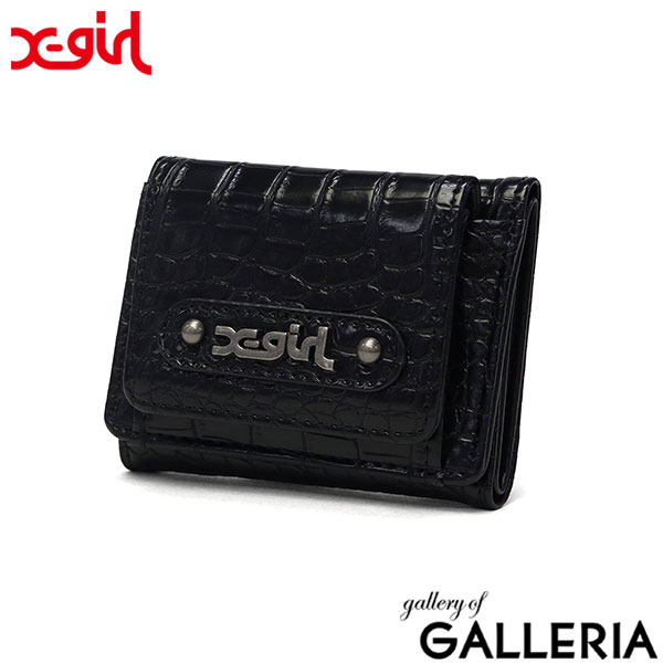 エックスガール 財布 レディース コンパクト ミニ ブランド X-girl 三つ折り 三つ折り財布 かわいい 女子高生 おしゃれ 小さめ ミニ財布 コンパクト財布 クロコ 合皮 MILLS LOGO FAUX CROCO MINI WALLET 105254054018
