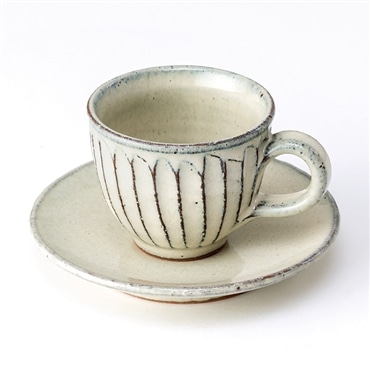 スケーター 白釉彫 丸コーヒーカップ＆ソーサー (信楽焼) 鴻月 3-3264