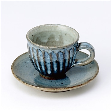 スケーター 青萩彫 丸コーヒーカップ＆ソーサー (信楽焼) 鴻月 3-3265