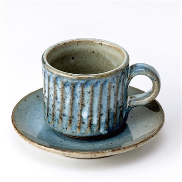 スケーター 青萩彫 カップ＆ソーサー (信楽焼) 鴻月 3-3282