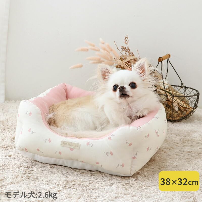 ペットパラダイス 犬 ペットベッド カドラー S 小花柄 ピンク 超小型犬 クッション 四角 軽い あごのせ 寝具 633-35389