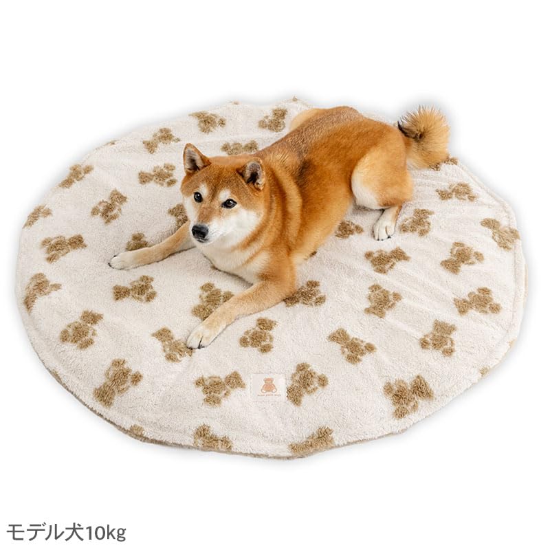 ペットパラダイス 犬 マット 冬用 くまちゃん柄 ボア 丸マット (105cm) 遠赤外線 寝具