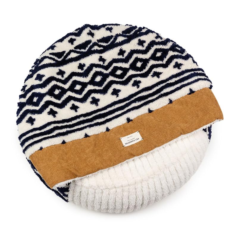 ペットパラダイス 犬 ベッド 冬用 寝具 クッション カントリー柄 ボア 丸型 寝袋 60cm ペットベッド ペットクッション 遠赤外線 洗える あったか ペット 冬